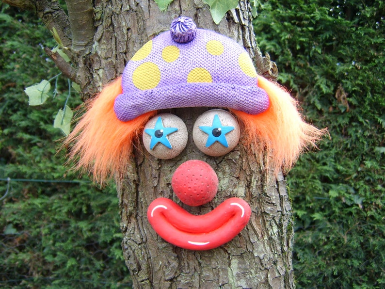 Clown Garden Decoration Tree Face Outdoor Sculpture Statues Etsy