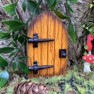 Yellow fairy door made from wood.  Beautiful pixie, elf door for your fairy garden, yard art, garden decoration for indoors or out, birthday