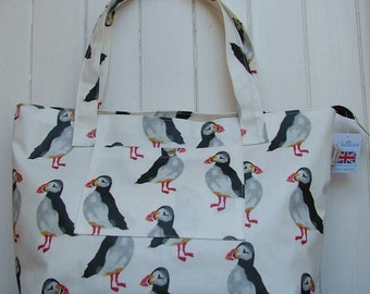 Puffin Oilcloth Large Zipped Bag