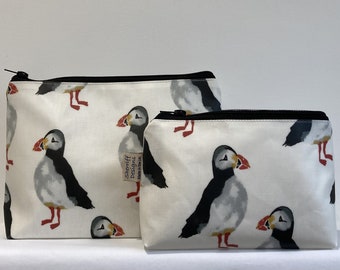 Puffin Oilcloth Wash Bag and Makeup Bag