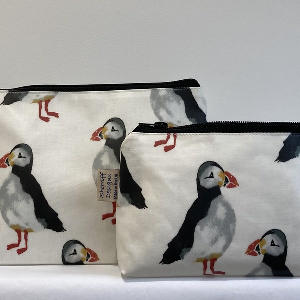 Puffin Oilcloth Wash Bag and Makeup Bag