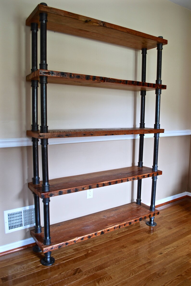 Industrial Pipe and Wood Bookshelf Reclaimed Wood Bookshelf Etsy