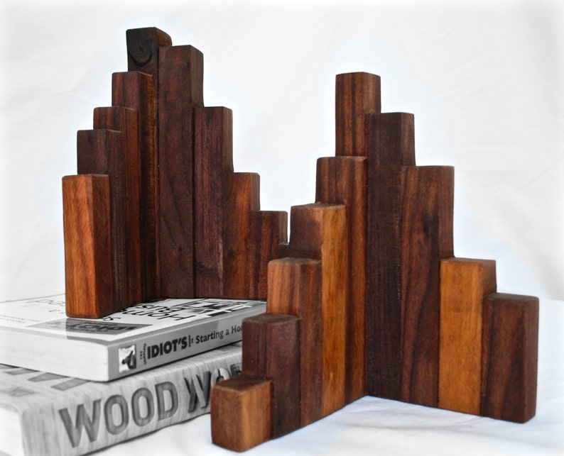 Rustic Wood Bookends Walnut Set of 2 Wood Art Wooden Etsy