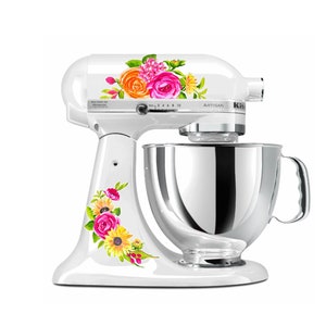 Pink Yellow Orange Summer Roses Sunflower Decals Stickers Kitchen Stand Mixer Decals, Painted Mixer, Pioneer Stand Mixer Decals Stand Mixer