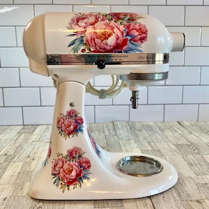 Watercolor Peonies Pinks & Lavender Peony Bouquets Kitchen Aid Mixer Decals, Kitchenaid Stand Mixer, Painted Mixer, Pioneer, Floral Flower