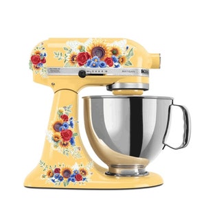 Sunflower and Roses Watercolor Bouquets Kitchen Aid Mixer Decals, Kitchenaid Stand Mixer, Painted Mixer, Pioneer, Floral Yellow Red Flower