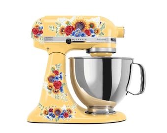 Sunflower and Roses Watercolor Bouquets Kitchen Aid Mixer Decals, Kitchenaid Stand Mixer, Painted Mixer, Pioneer, Floral Yellow Red Flower