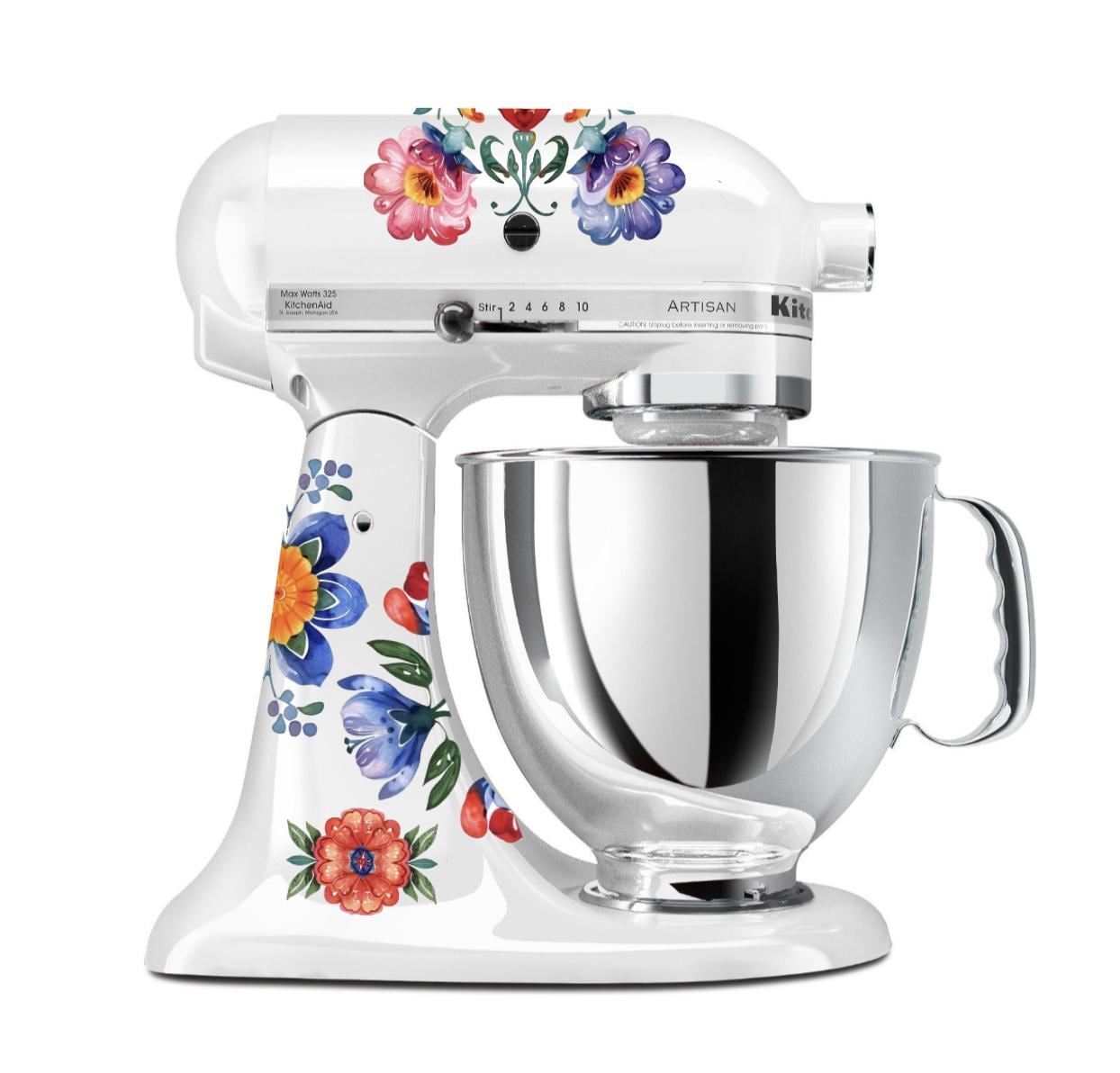 Watercolor Floral Kitchen Mixer Decals: Pink, Red, Blue, Yellow Pioneer