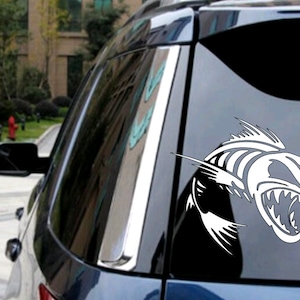 Angry Fish Skeleton, Fish Bones Decal Car, Truck, SUV, Jeep Hood, Back Windshield or Window Vinyl Decal in Many Sizes over 100+ vinyl colors