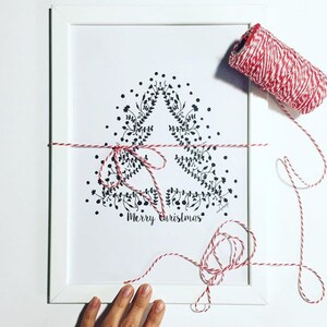 Natale illustrazione stampa su cartoncino Albero di Natale  ,formato A4. wall art, illustrazione floreale christmas