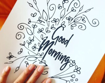 Buenos días, dibujo digital para impresión instantánea, formato A3. Arte mural, imprimible, ilustración, impresión minimalista, dibujo.