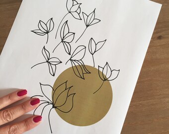 flor de japón, dibujo digital para impresión inmediata, arte de pared, imprimible, ilustración, impresión minimalista, arte moderno, arte minimalista,
