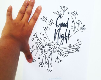 Buenas noches, dibujo digital para impresión instantánea, formato A3. Arte mural, imprimible, ilustración, impresión minimalista, dibujo.