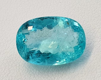 Fine GIA certified 8.8 cts Natural Paraiba Tourmaline neon blue cushion gemstone for jewelry making.