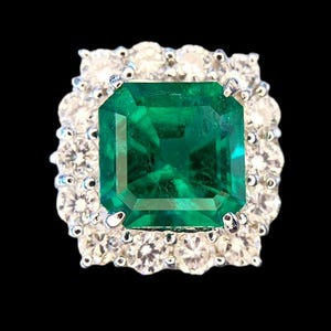 GRS Certified 3.6 Ct Vivid Green Colombian Emerald Ring | Muzo Emerald | Platinum pt900 | D Color Diamonds | Investment Grade