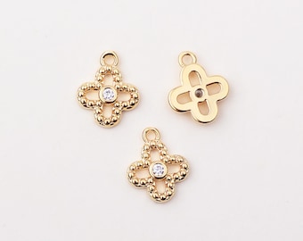 1 Uds.-dijes de trébol de la suerte, pequeño colgante de trébol abierto, dije de trébol de cuatro hojas cúbico, suministros florales, suministro de joyería DIY/TE6-2G