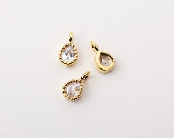 1PCS - Tiny Faceted Tear Drop Clear CZ Pendant, Bezel