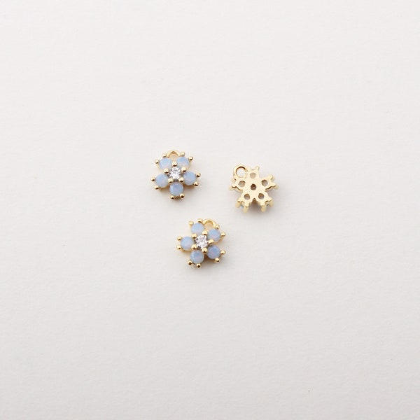 1PCS - Tiny Gold Flower with Blue Opal Charm, Dainty Opal Pendant , Wedding, Bridal Jewelry, Petal Charm / TV1-5L