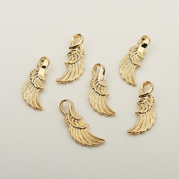 1PCS - Gorgeous Wing Charm, Nike Wing Feather Pendant, Bracelet Earrings Charm, Pegasus Wing Connector, Gold Plated over Brass / MQ6-1G