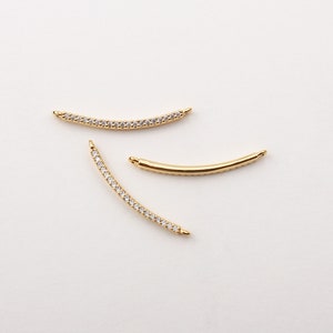 1PCS - CZ Curved Line Bar Pendant Connector, Cubic Stick Bar Charm, Bend Cubic Sideways Pendant / KQ5-1G