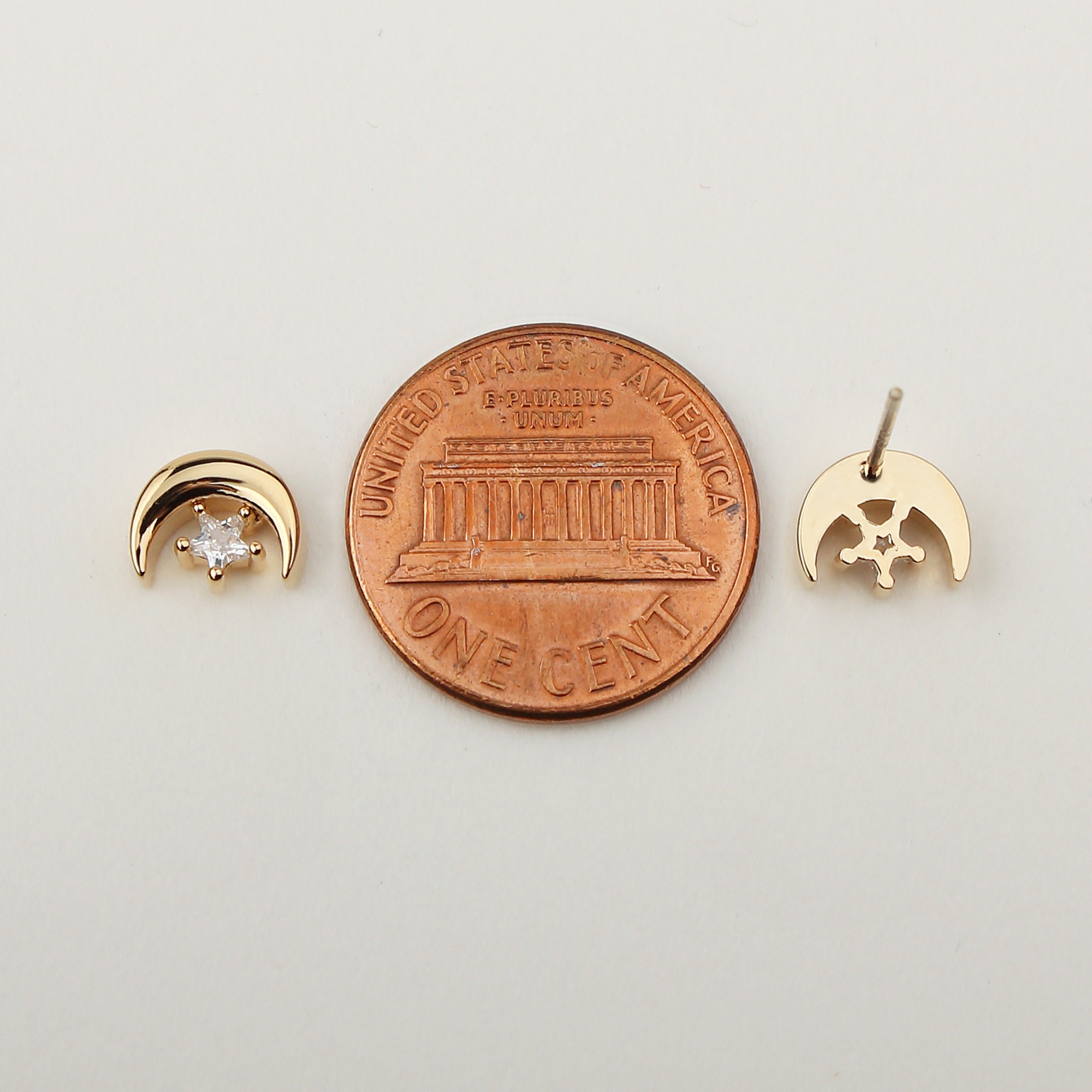 1PAIR - Gold Moon With Cubic Star Stud Earrings, Crescent