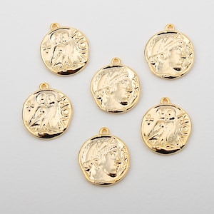 1個 - ミネルヴァのフクロウ古代ローマ金貨ペンダント、金ローマアテネノクチュアコインチャーム、メダリオンジュエリー / AF7-0G