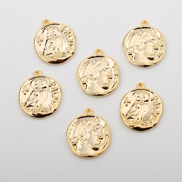 1PCS - The Owl of Minerva Ancient Roman Gold Coin Pendant, Gold Roman Athene Noctua Coin Charm, Medallion Jewelry / AF7-0G