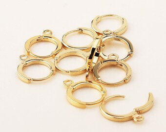 5621031 Simple Round 16k Gold Plated Brass One Touch Earring 11.6mm Diameter 0.6g 2pcs
