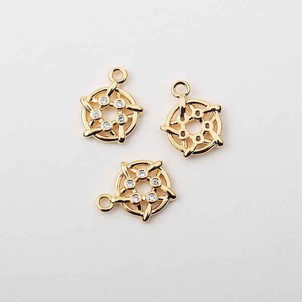 1PCS- Linear Star Claw Setting Cubics Charm, Gold Star Sign with Cubic Pendant, Wire Circle North Star DIY Jewelry Supplies  / TA0-1G