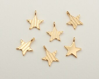 1PCS- Gold Stripe Star Pendant, Gold Star Charm, Gold Pendants, Polished Gold Plated Pendant / RF9-6G