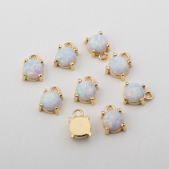 1PCS Tiny Opal Charms, 4-prong Setting, Mini Opal Claw Setting