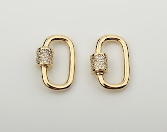 1PCS - Micro Pave Tiny Gold Screw Clasp, Carabiner Pave Hook, Gold Cubic Key Screw Clasp Charm Pendant Lock / BK9-6G