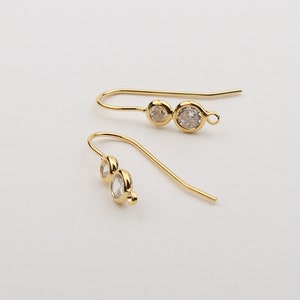 1PAIR - Gold Plated 3mm, 4mm Cubic Earwire, Fish Hook Ear Wire, French Hook Ear Wire, Nickel Free Earring Hooks / E09-3G