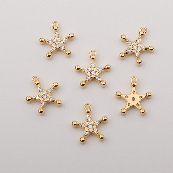 1PCS- Gold Sheriff Star shaped Cubic Pendant, Supernova Badge Cubic Charm, Polaris CZ Asterial Shape Charm Pendant / AF1-1G