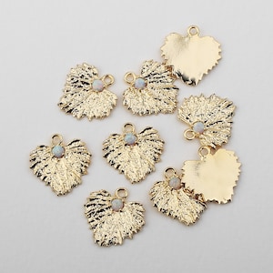 1PCS - Poplar Opal Leaf Charms, Textured Leaf with 4-claw sett Opal Pendant / GR9-6G