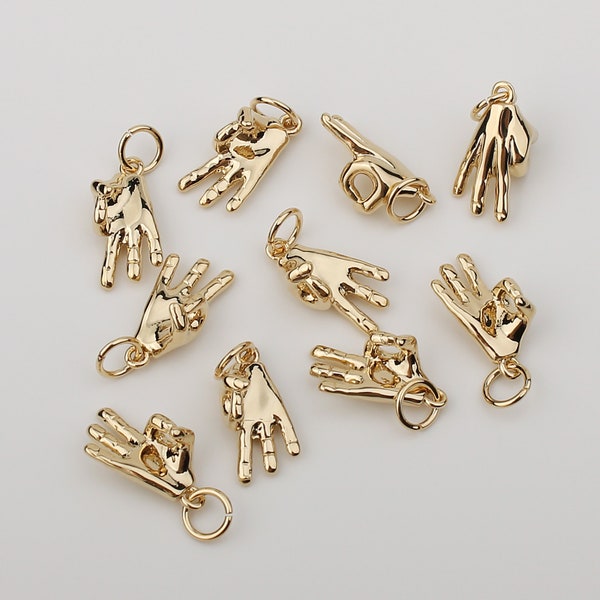 1PCS - Okay-sign Pendant, Okay Hand Finger Gestures Charms, OK Finger Charm, Tiny Okay Hand Pendant / NM8-0G