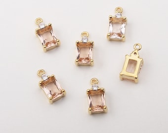 1PCS - Tiny Light Pink CZ Rectangle Charms, Pave Cubic Pendant, Mini Gemstone Drop Charms, Gold Plated Jewelry Making / CV5-3P