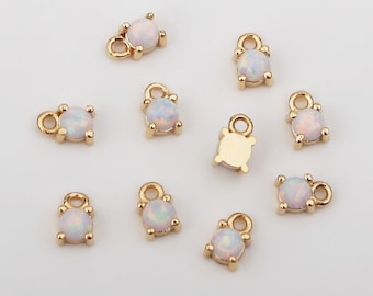 1PCS - Micro Tiny Gold Round Opal Charm, Small Opal Pendant, Wedding, Bridal Jewelry / NM8-9G