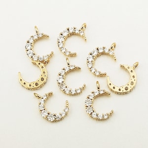 1PCS - Crescent Moon Charm Pendant, CZ New Moon Charms, CZ Crescent Pendant / GT5-1G