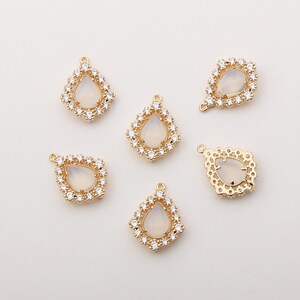 1PCS - Opaque White Cats Eye Cubic Supply, Two Loops Teardrop Gemstone Pendant, Double Layer CZ Drop Charms, Gold Plated Connector / CV1-9W