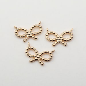 1PCS - Gold Beaded Bow Connector Charm with Double Loops,Dainty Ribbon Pendant for Bracelet or Necklace Making / GB1-2G