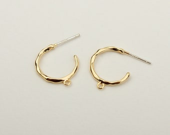 1PAIR - Arched Branch Ear Hoop, Hammered Gold Hoop Earring, Ear Hoop Connector, Statement Hoops, Dangle Components / E07-4G