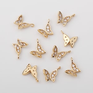 1PCS - Tiny Gold Cubic Butterfly Charm, Micro Pave CZ Butterfly Pendant / DC2-0G