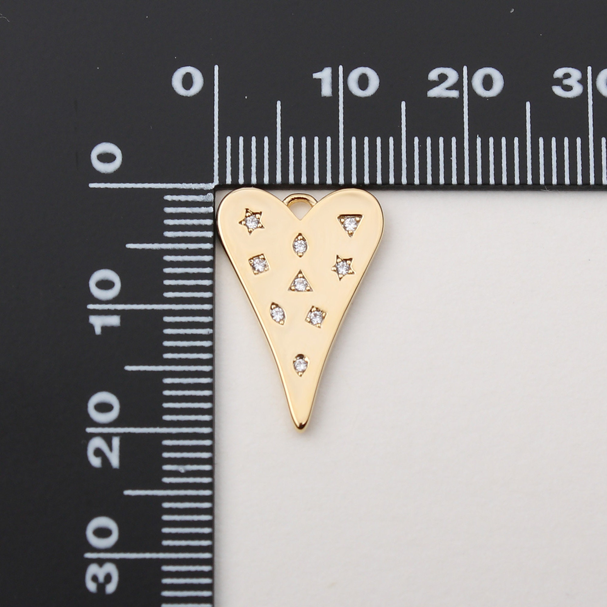 1PCS - Shiny Gold Polygon Cubics Heart Charm, CZ Love Nine Cubic