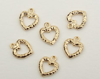 1PCS - Hammered Open Heart Pendant, Tiny Open Heart Charms, Heart Link Connector / MT5-1G