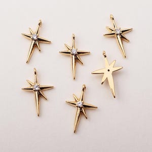 1PCS - Gold North Star Cubic Charm, Gold Star Celestial Charms, Asymmetry Pendant, Polaris Pendants, Cross Earring Findings / PD2-3G