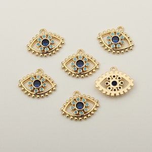 1PCS - Blue Cubic Evil Eye Pendant, Gold Line Turquoise Cubic Evil Eye Charm, Eyebrow Charm Evil Eye Medal Pendant / SP3-2G