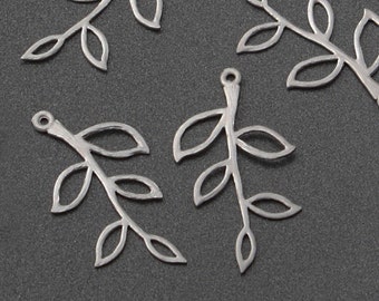 1PCS - Thin line leaves connector for Pendant Earrings Necklace Matt Silver plated over brass / GT1-2O