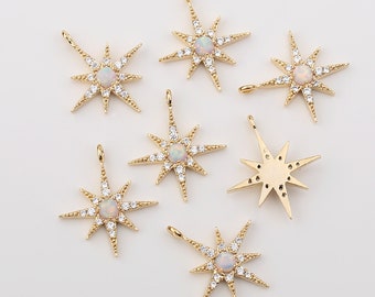 1PCS- Gold CZ North Star with Opal Charm, Cubic Gold Star with Opal Pendant, North Star Charm Pendant / NM6-2G
