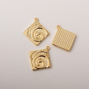 1PCS - Rhombus Ammonite Charm Pendant, Lozenge Shape Ammonites Jewelry, Lozengeshaped Square Sun Snail Tag Charm / KS1-9G